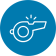 A whistle icon on a blue background for personal assessments.