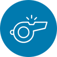 A whistle icon on a blue background for personal assessments.